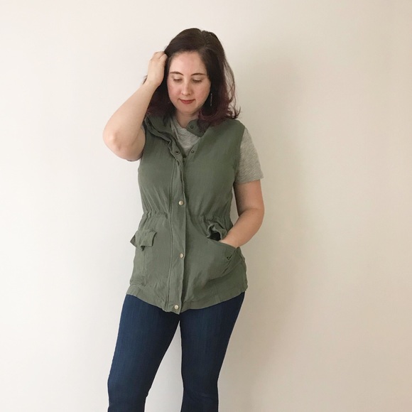 Alya Jackets & Blazers - Alya Olive Army Green Utility Vest Zip Up L K610